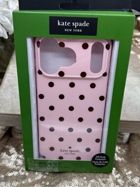Kate Spade Pink W Brown Polka Dots iPhone Case For 17 Pro Max NIB